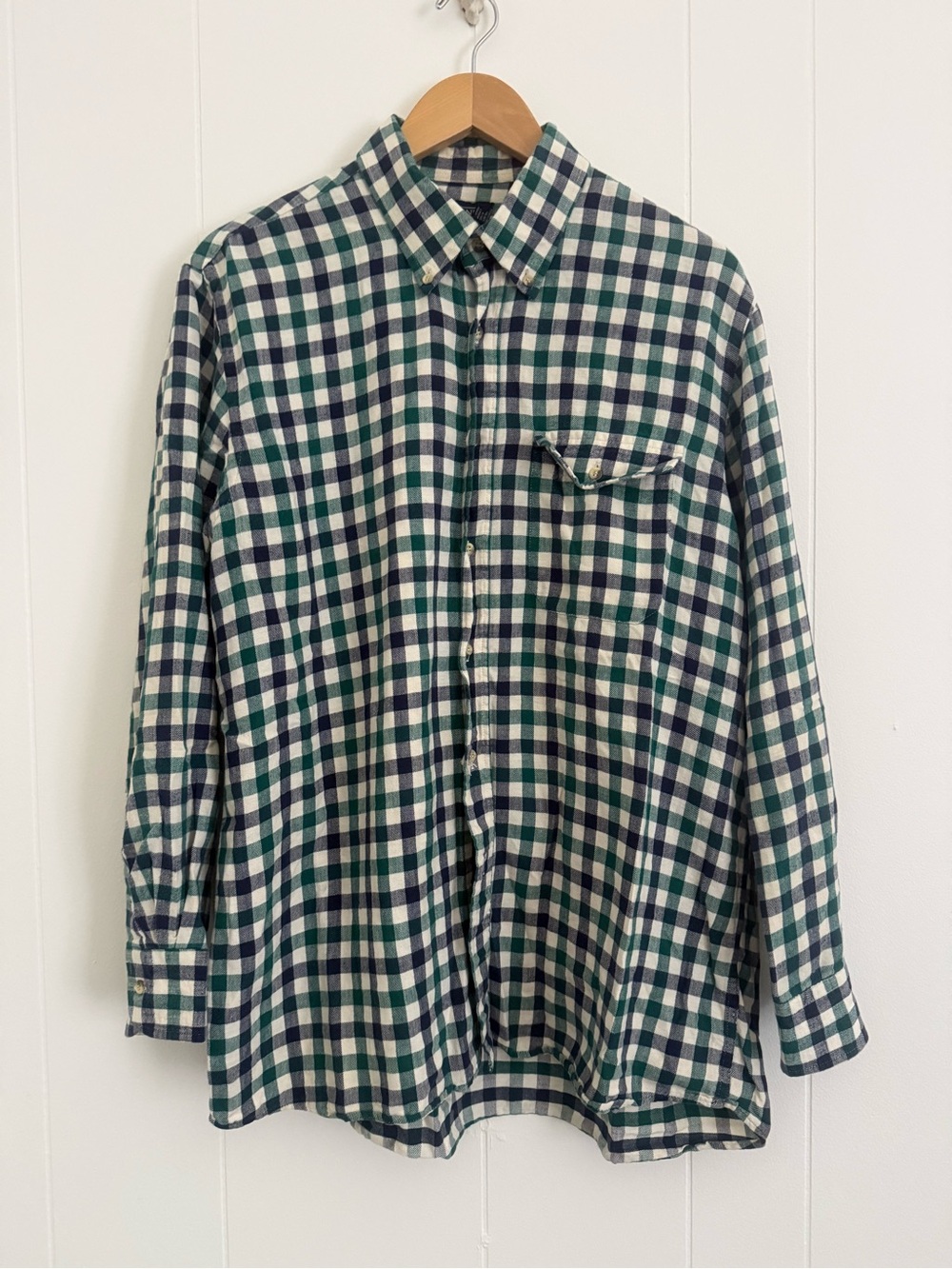 Lands End Men's Green & Navy Check Button-Down Shirt
